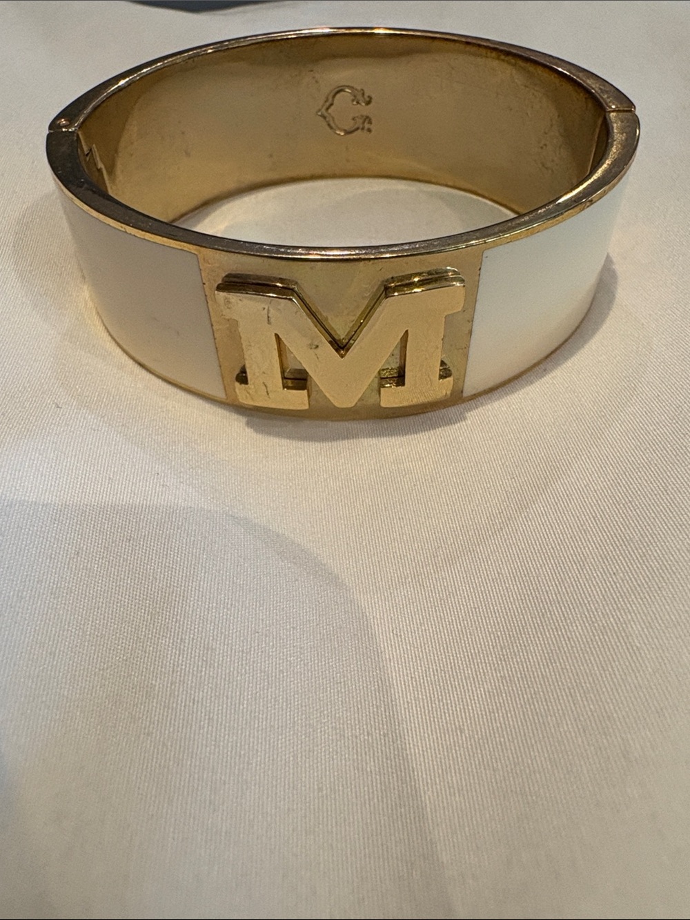 White Enamel Gold-Tone 'M' Cuff Bracelet